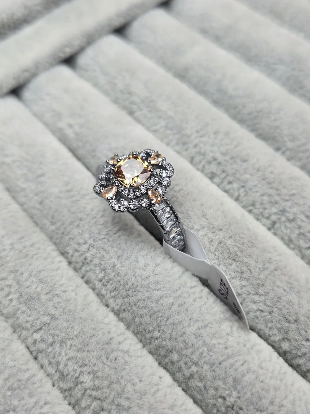 Size 9 Brown Tourmaline Champagne Colored Hematite Plated Bomb Party Ring